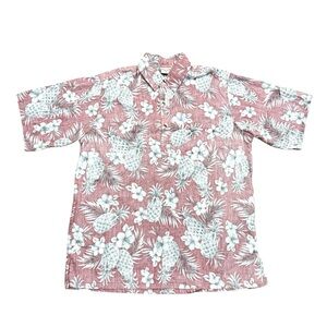 Go Barefoot Pineapple Print Red Hawaiian Shirt Men’s Sz L